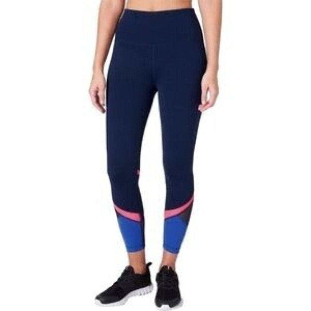 Reebok Navy Blue Pink Mesh HIgh Rise Athletic Leggings Women's Size Small